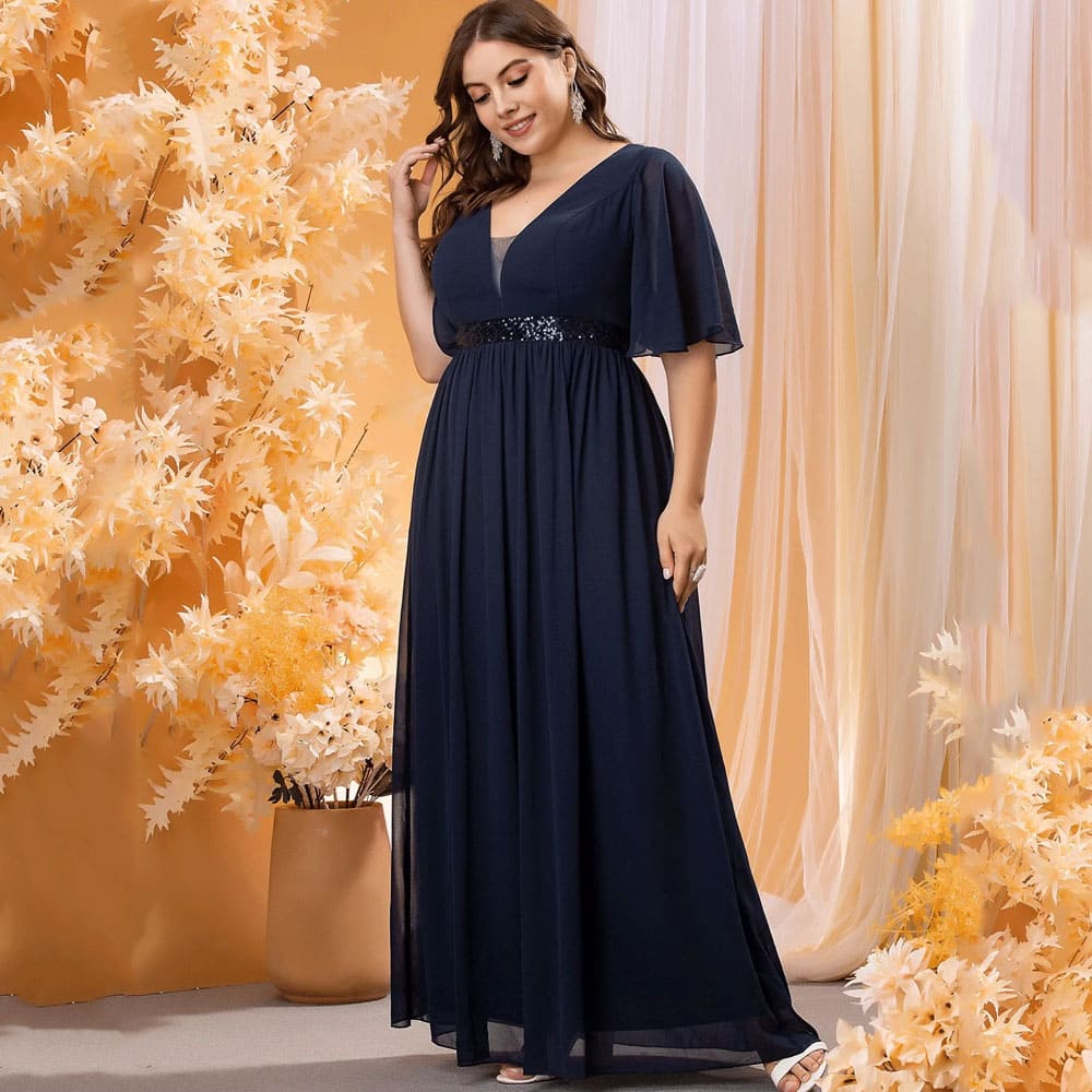 Vestido Longo de Festa Plus Size Azul Carla