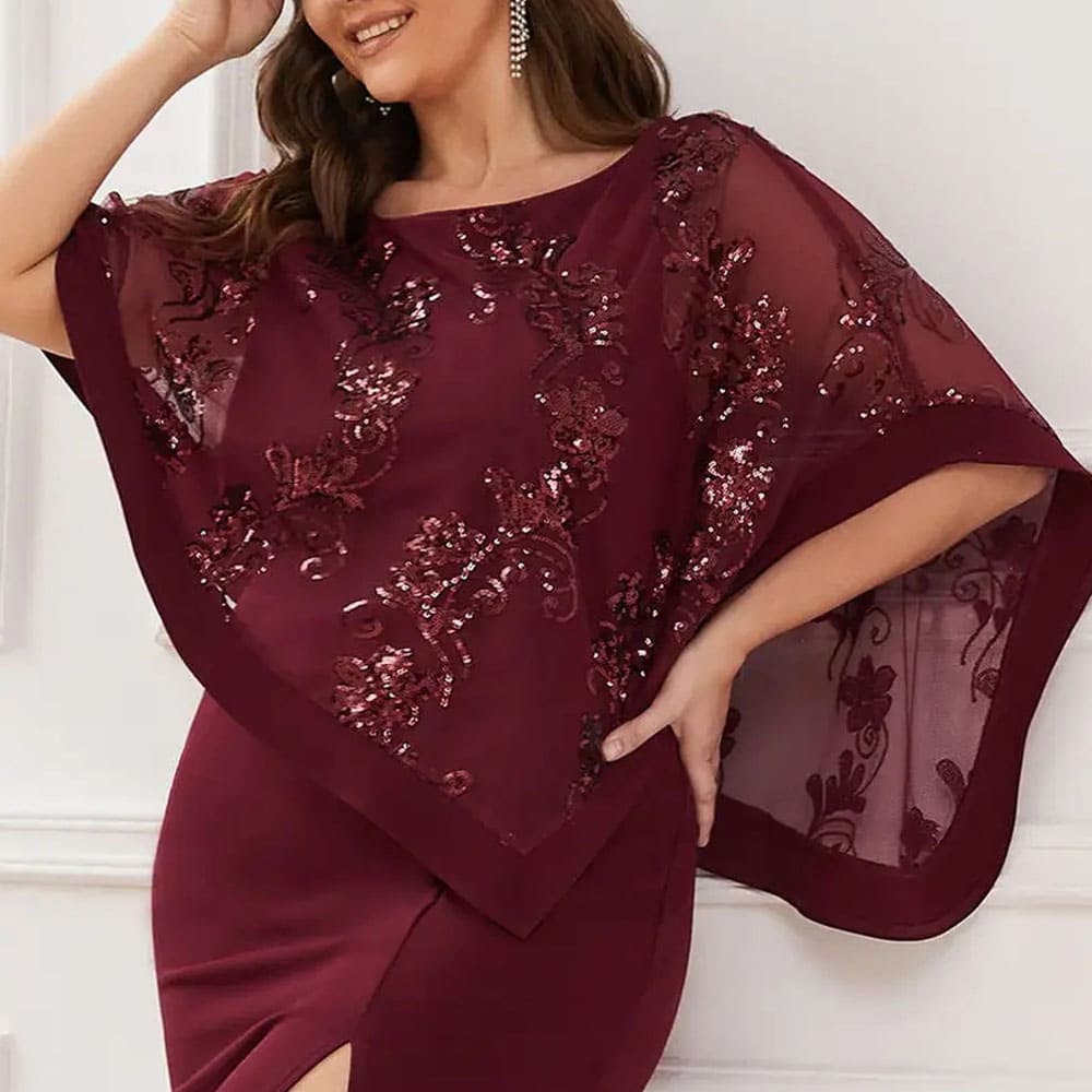 Vestido Longo de Festa Plus Size Bordado Fenda Lateral Elisa