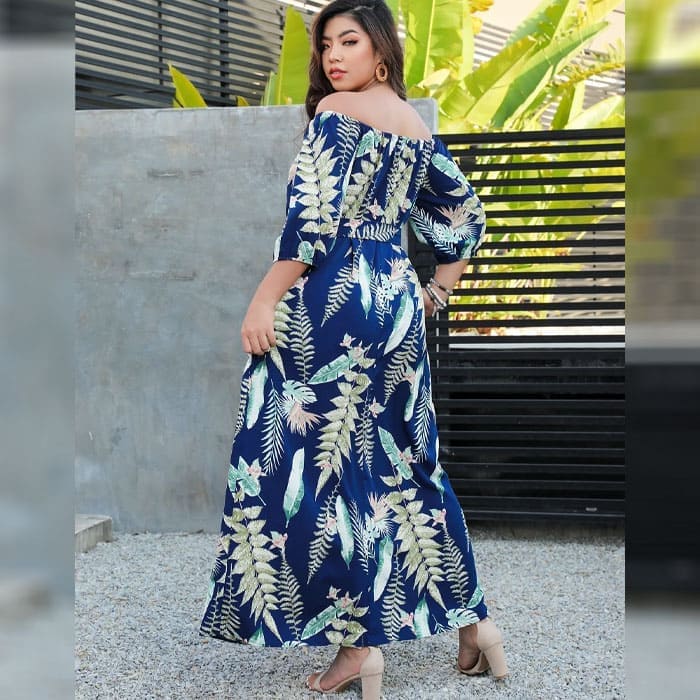 Vestido Longo Plus Size Fenda Azul Clara