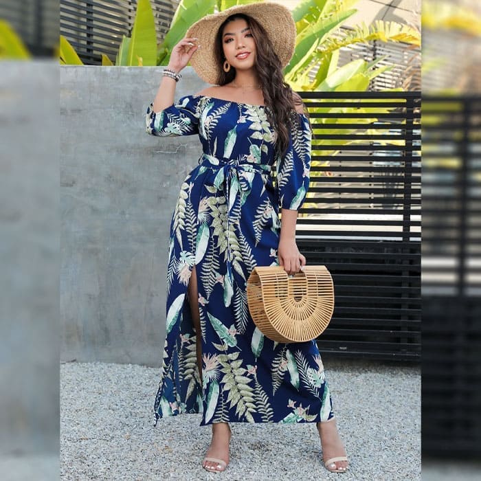 Vestido Longo Plus Size Fenda Azul Clara