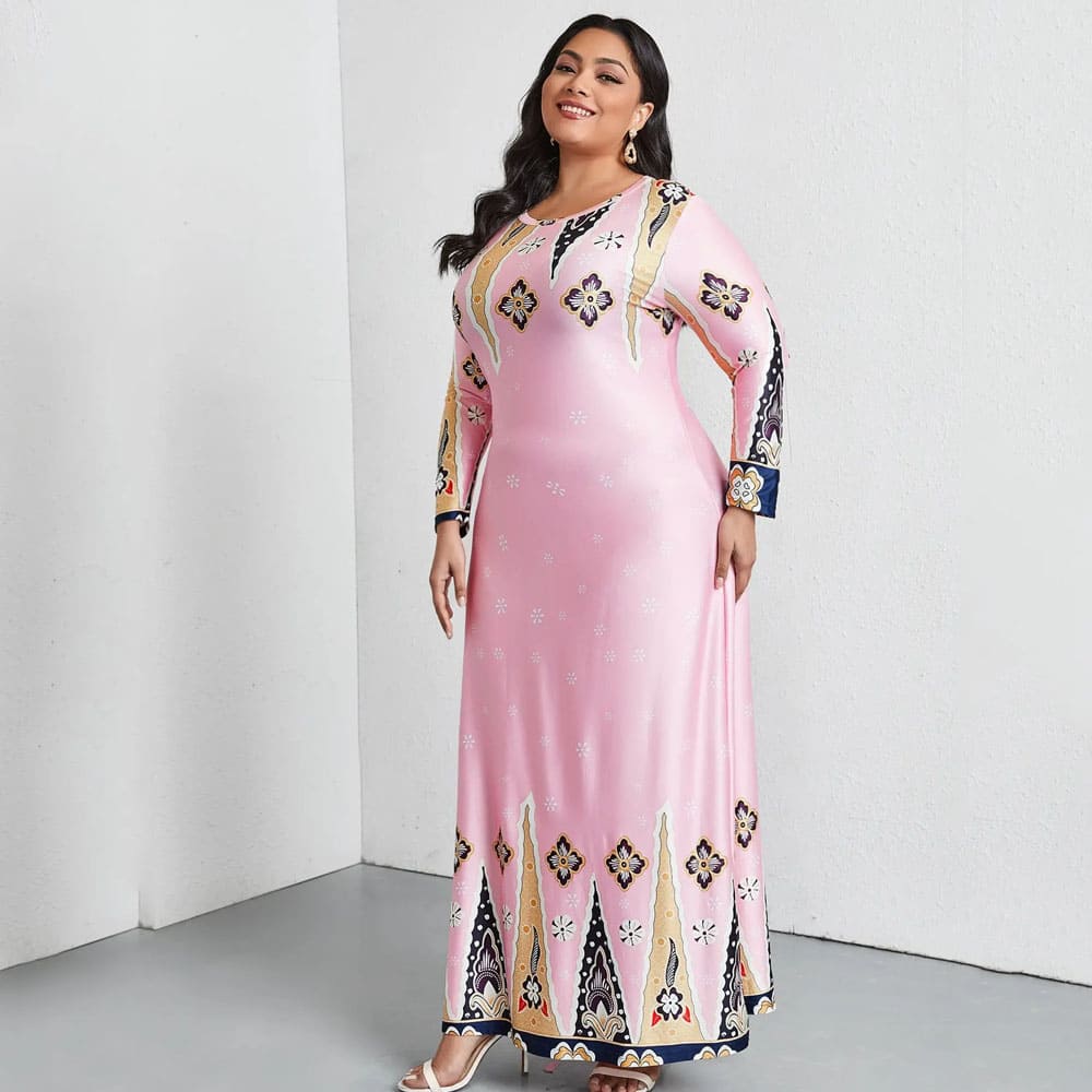 Vestido Longo Plus Size Rosa Silvia