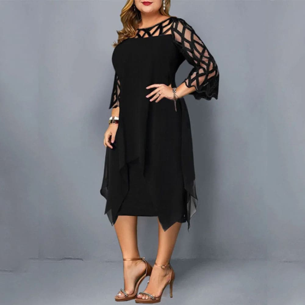 Vestido Midi Plus Size de Festa Manga Rendada Laura