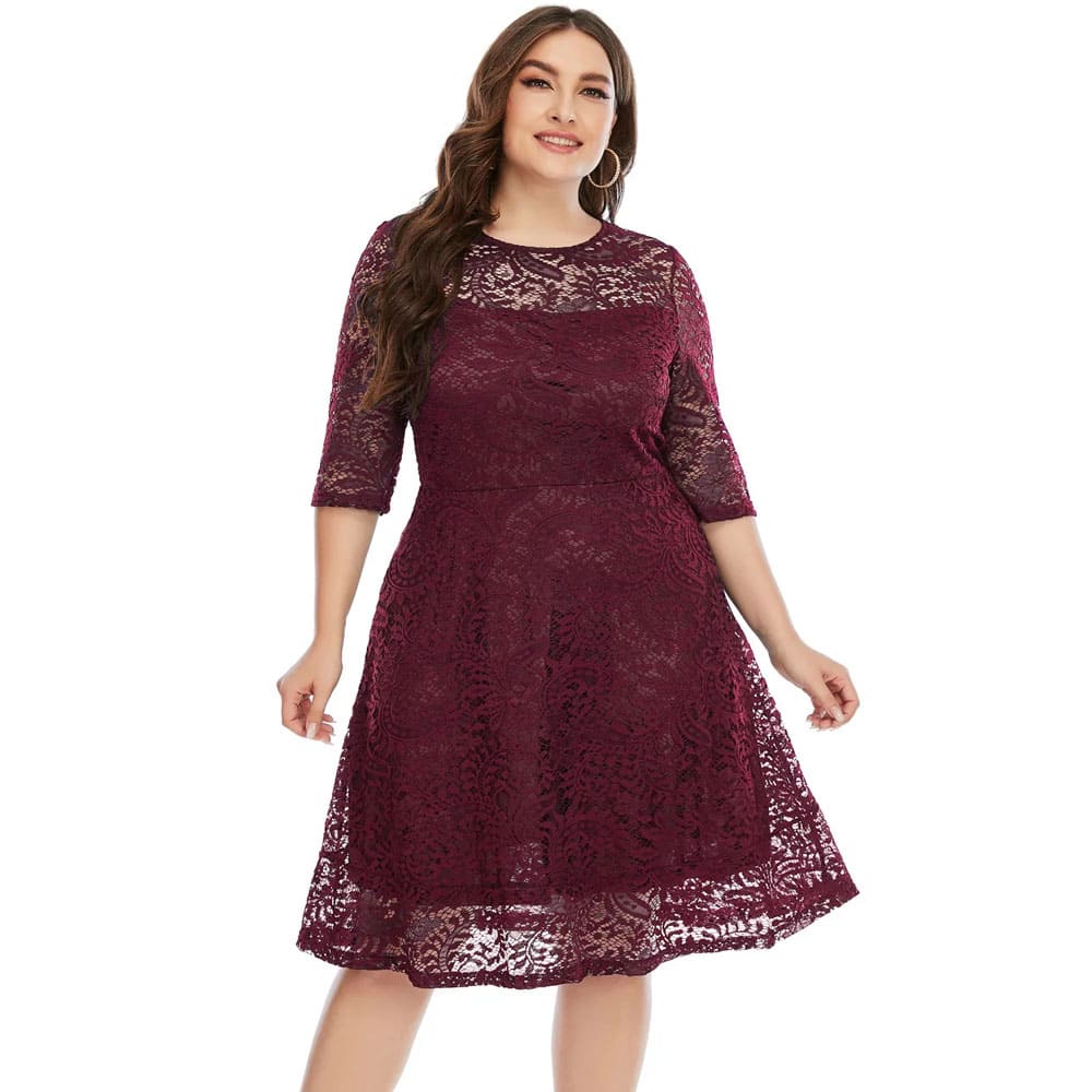 Vestido Midi Plus Size de Festa Renda Alice 