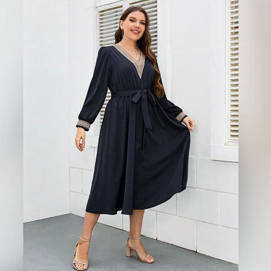 Vestido Midi Plus Size Manga Longa Débora