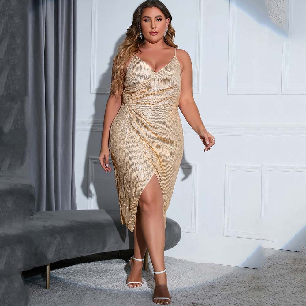 Vestido Midi Plus Size Paetê Uiliane