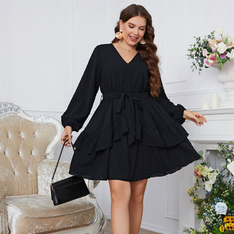 Vestido Midi Plus Size Preto Babados Milli