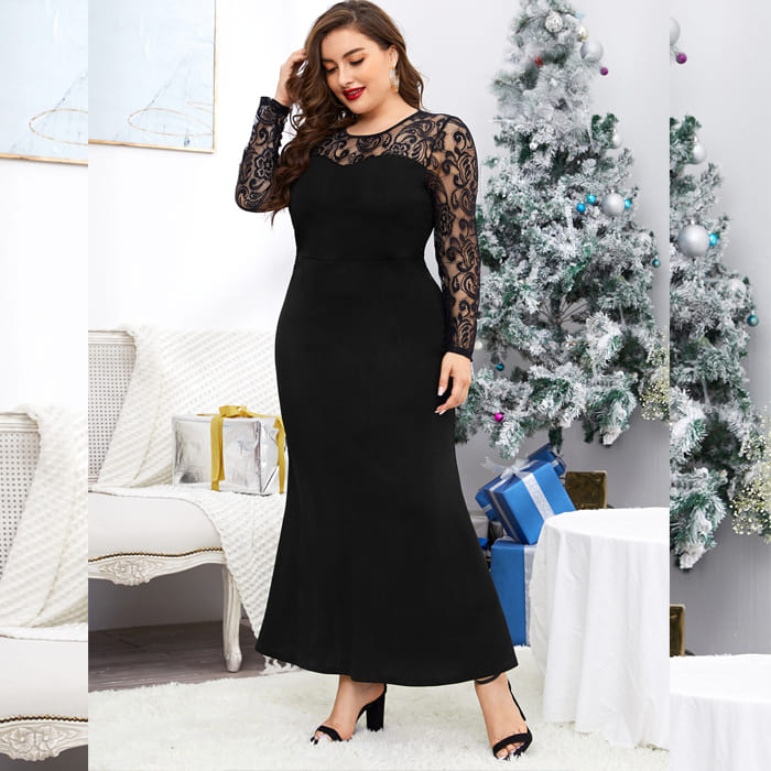 Vestido Plus Size longo Preto Lara